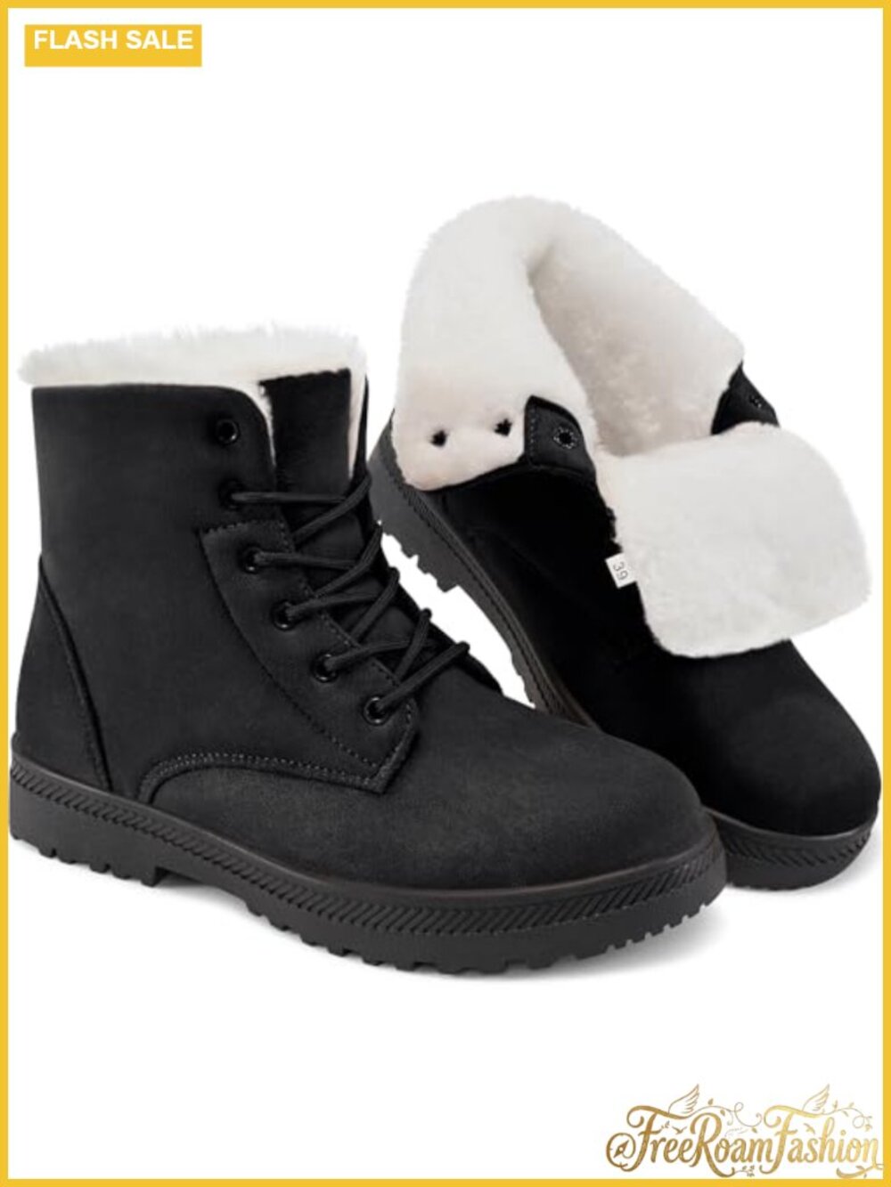 Women's Snow Boots Fur Lined Suede Ankle Booties Lace Up Winter Outdoor